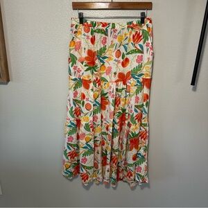 C&C California Floral Fruity Linen Blend Midi Skirt, Medium